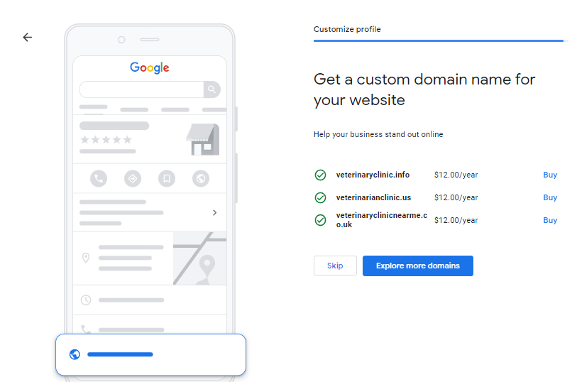 Get custom domain name for vet website