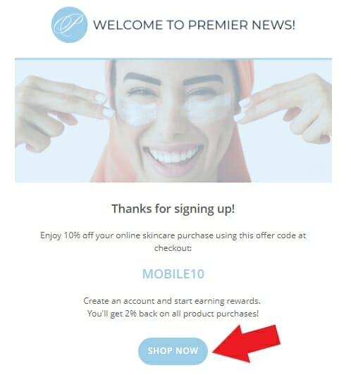 Call to action used in an email from a dermatology practice