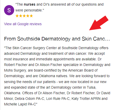 Google My Business description of a dermatology clinic