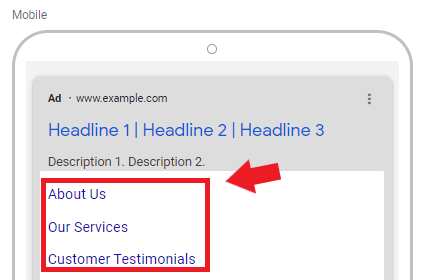 Sitelink extension in Google Ads for towing companies