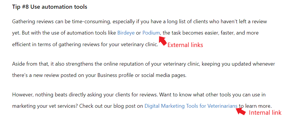 Link building in veterinary blog posts
