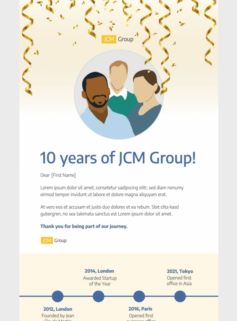 Milestone email template from Mail Designer 365 