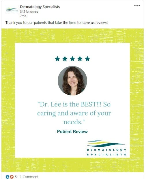 Patient review posted on LinkedIn