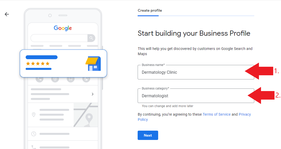 Start building Google My Business Profile for dermatologists