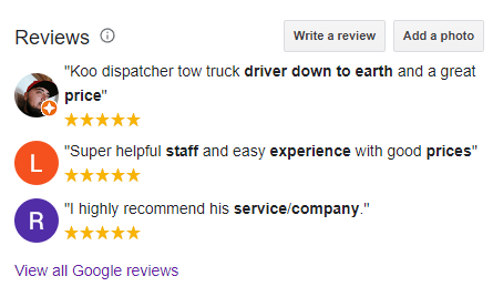 Reviews from a towing company's Business profile