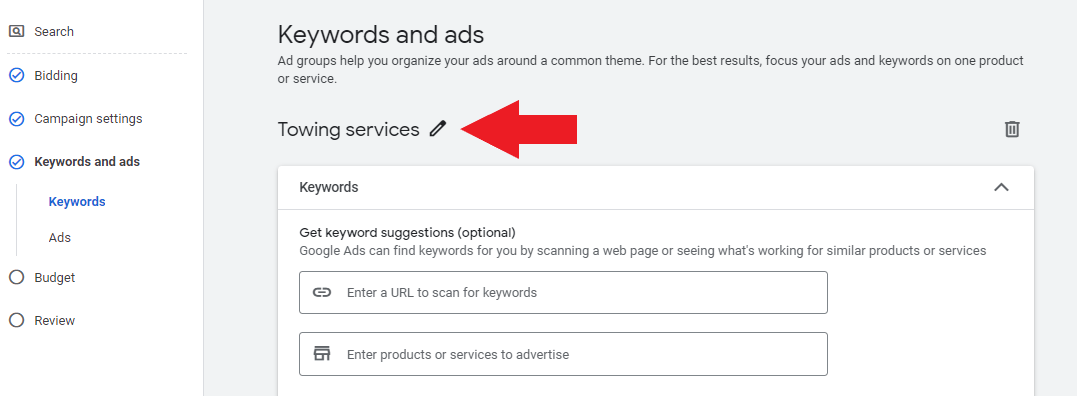 Rename towing company ad group