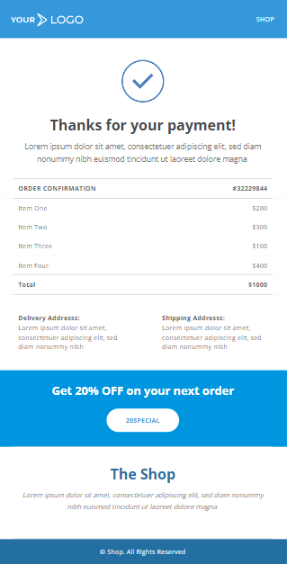 Transactional email template from Unlayer