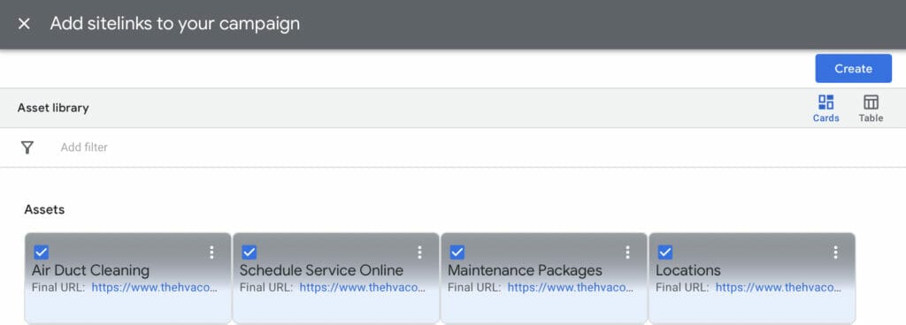 creating sitelinks for hvac companies campaign