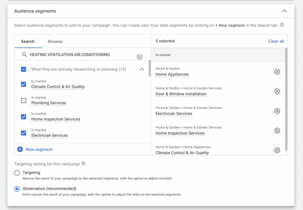 hvac ppc audience segments