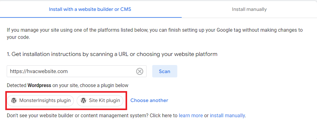 Get instructions after scanning website