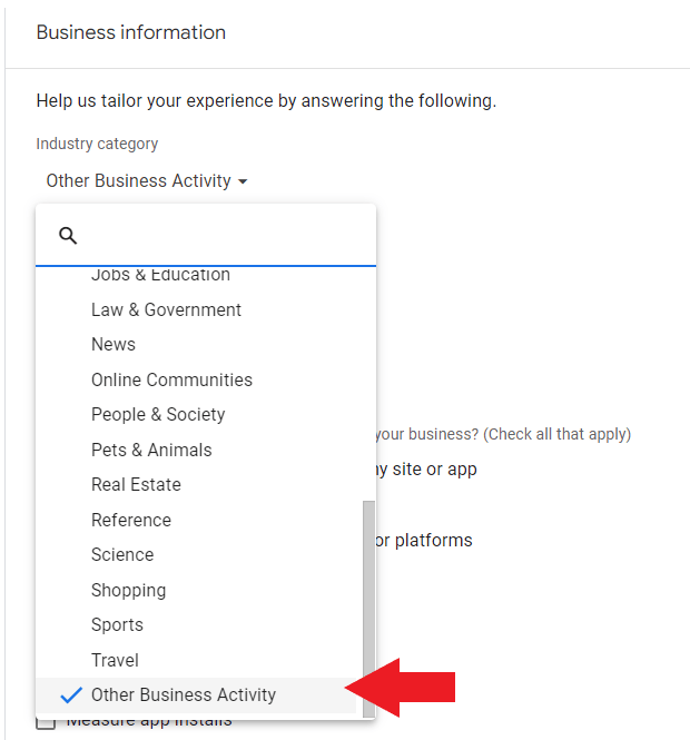 Choose business category for HVAC company