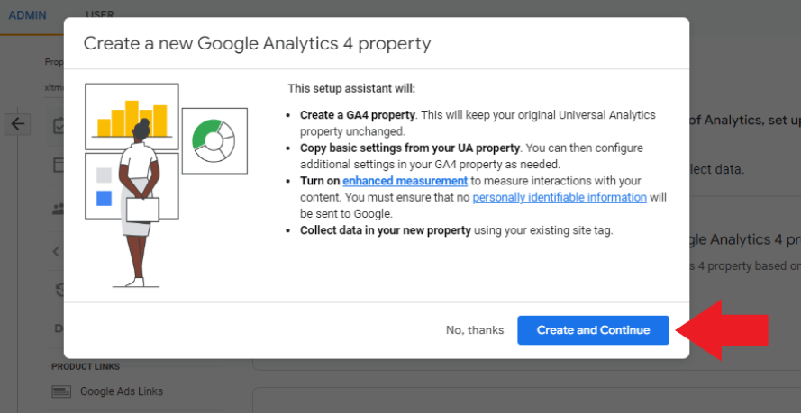 Create and continue GA4 property for HVAC website