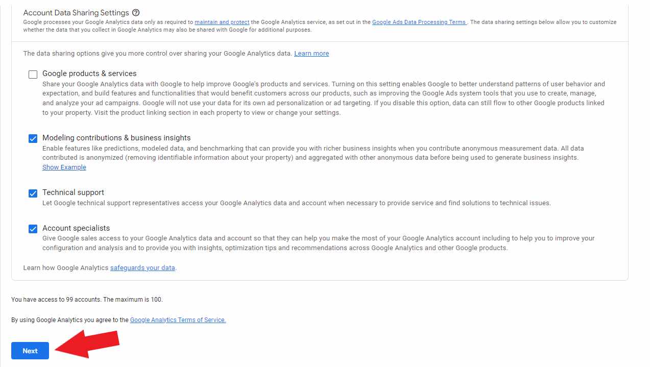 Choose the options where you want to enable data sharing settings