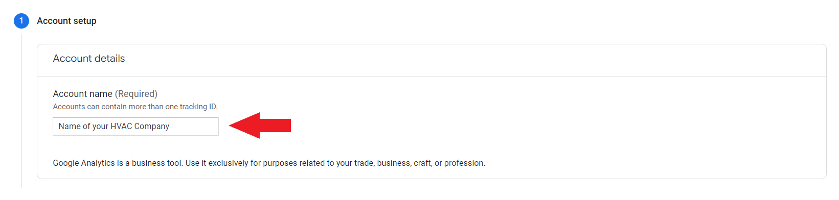 Set up Google Analytics account for HVAC Company