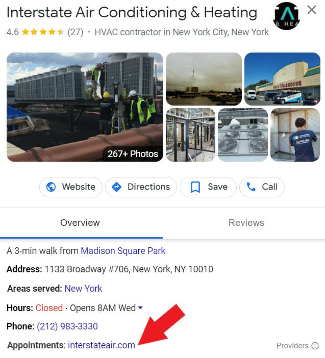 Google My Business appointment link