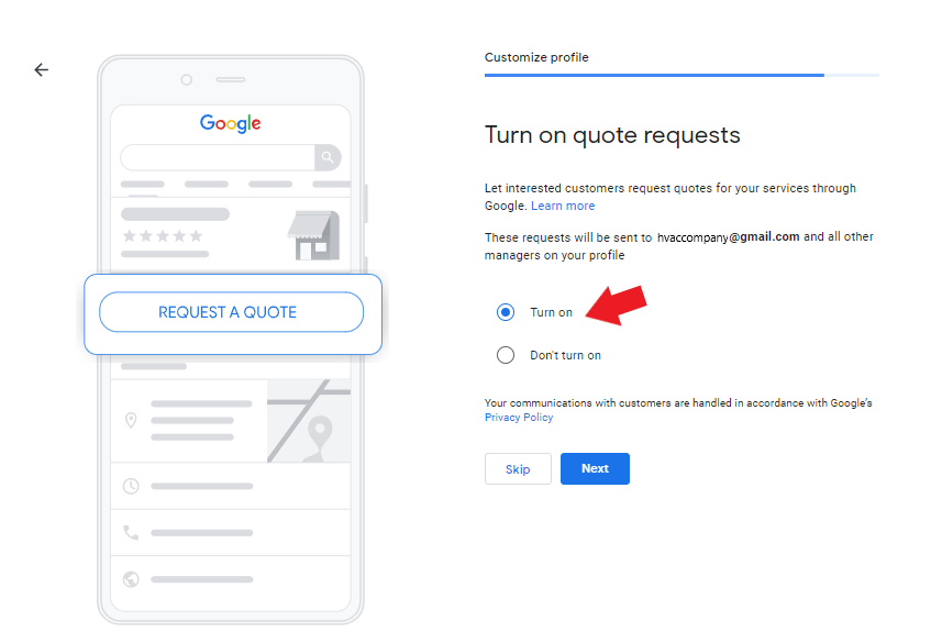 Turn on quote requests for HVAC concerns