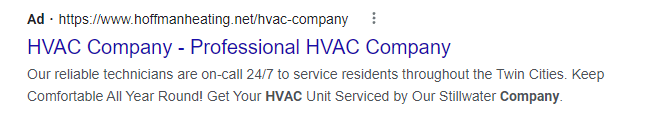 HVAC ad based on Google's Search Results