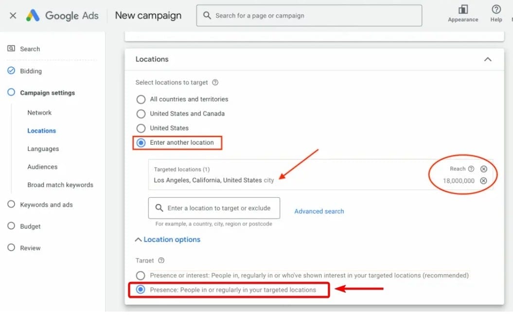 location settings for hvac campaign