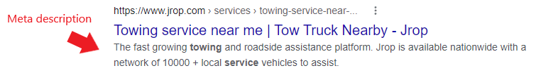 Meta description of a towing company's website