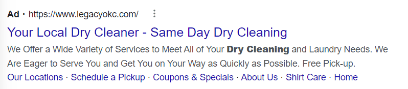 Callout Ad extension dry cleaning company