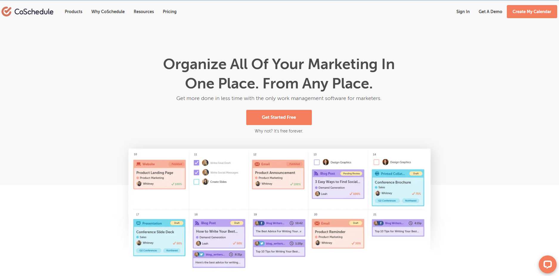 Content calendar on Co Schedule