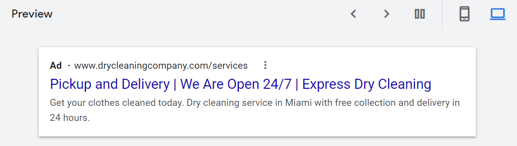 Desktop preview of dry cleaning ad