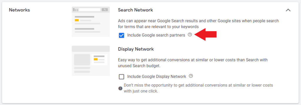 Uncheck Display Network and keep Search Network checked