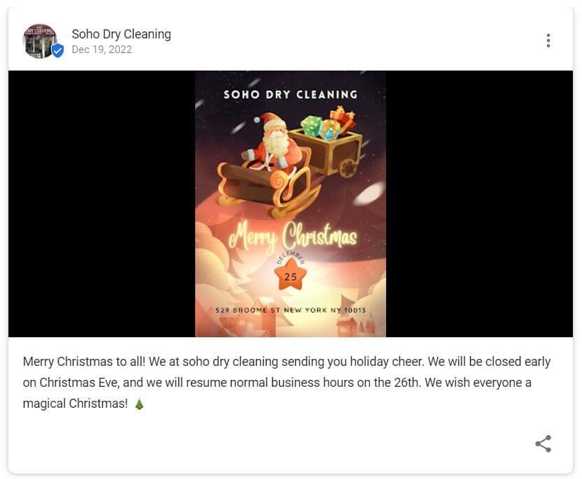 Google Post from a dry cleaning company