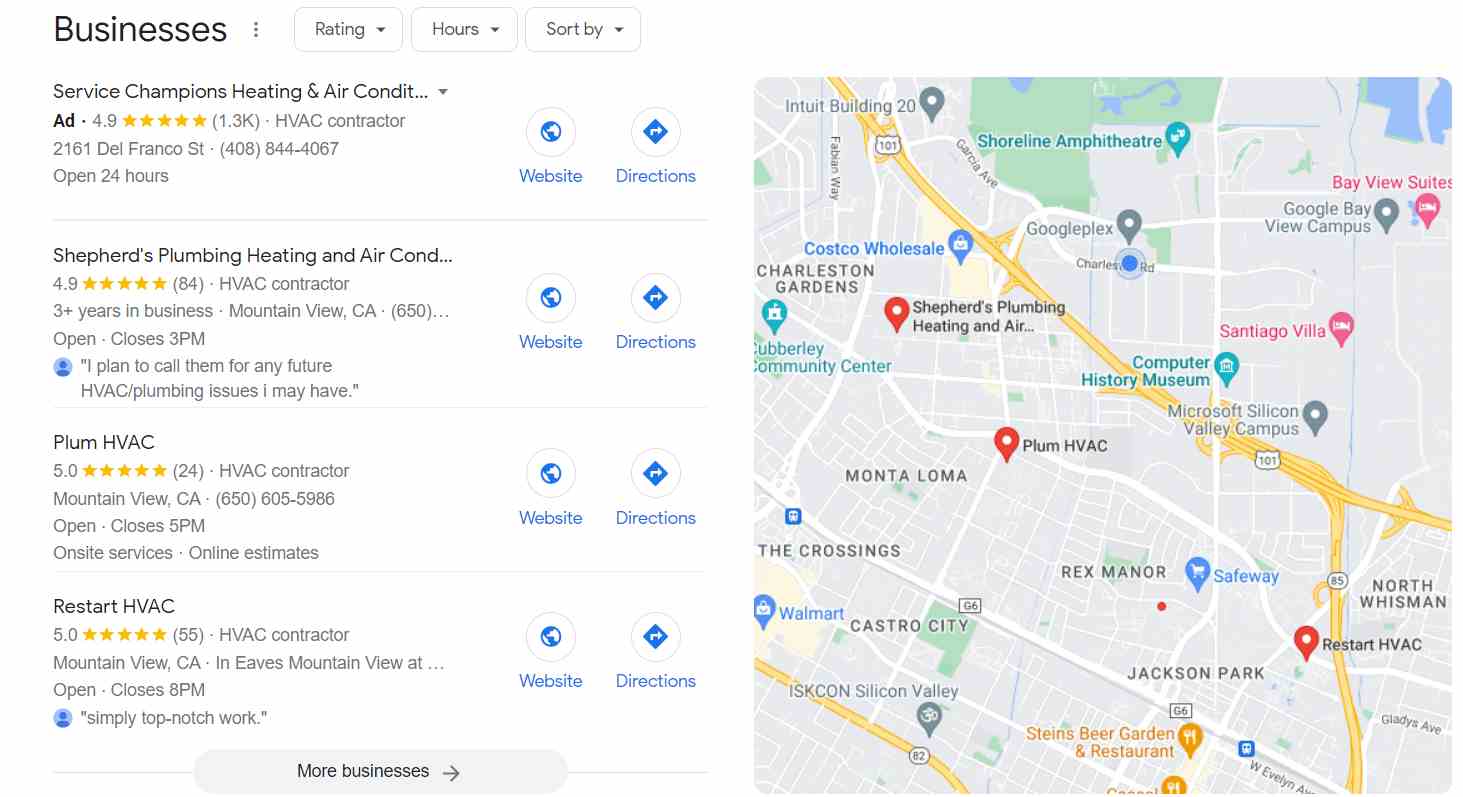 HVAC listings on Google My Business