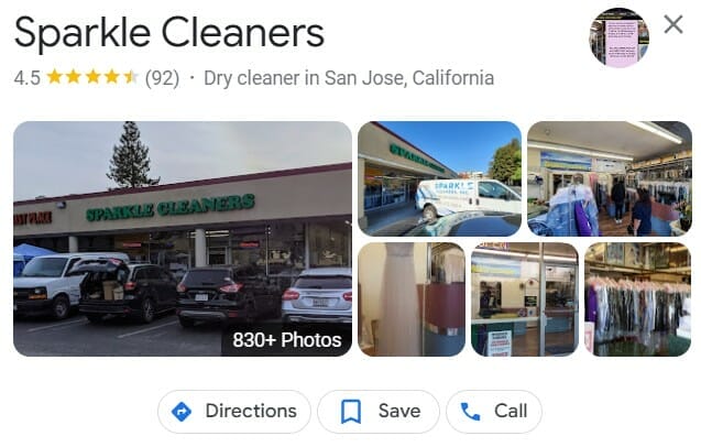Dry cleaning photos on a Google My Business profile