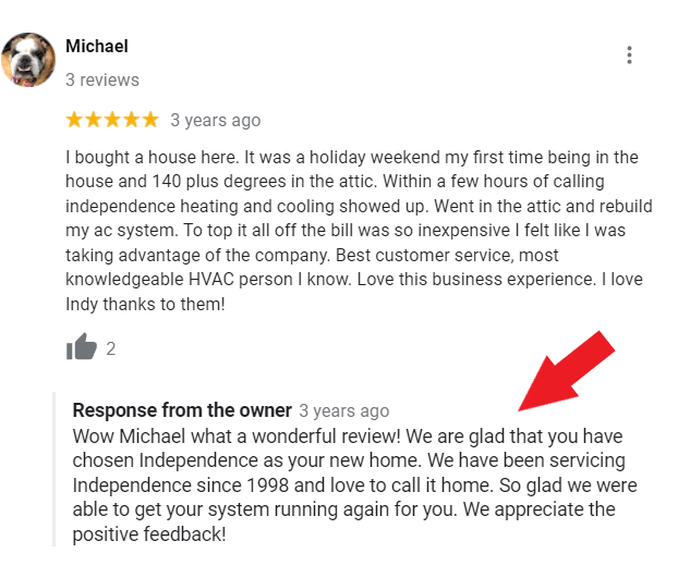HVAC business owner responding to customer review