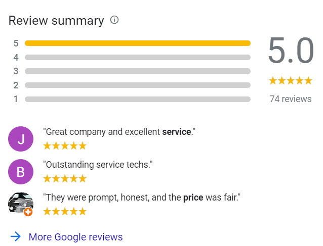 Google review summary for an HVAC company