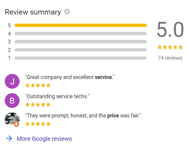 Google review summary for an HVAC company