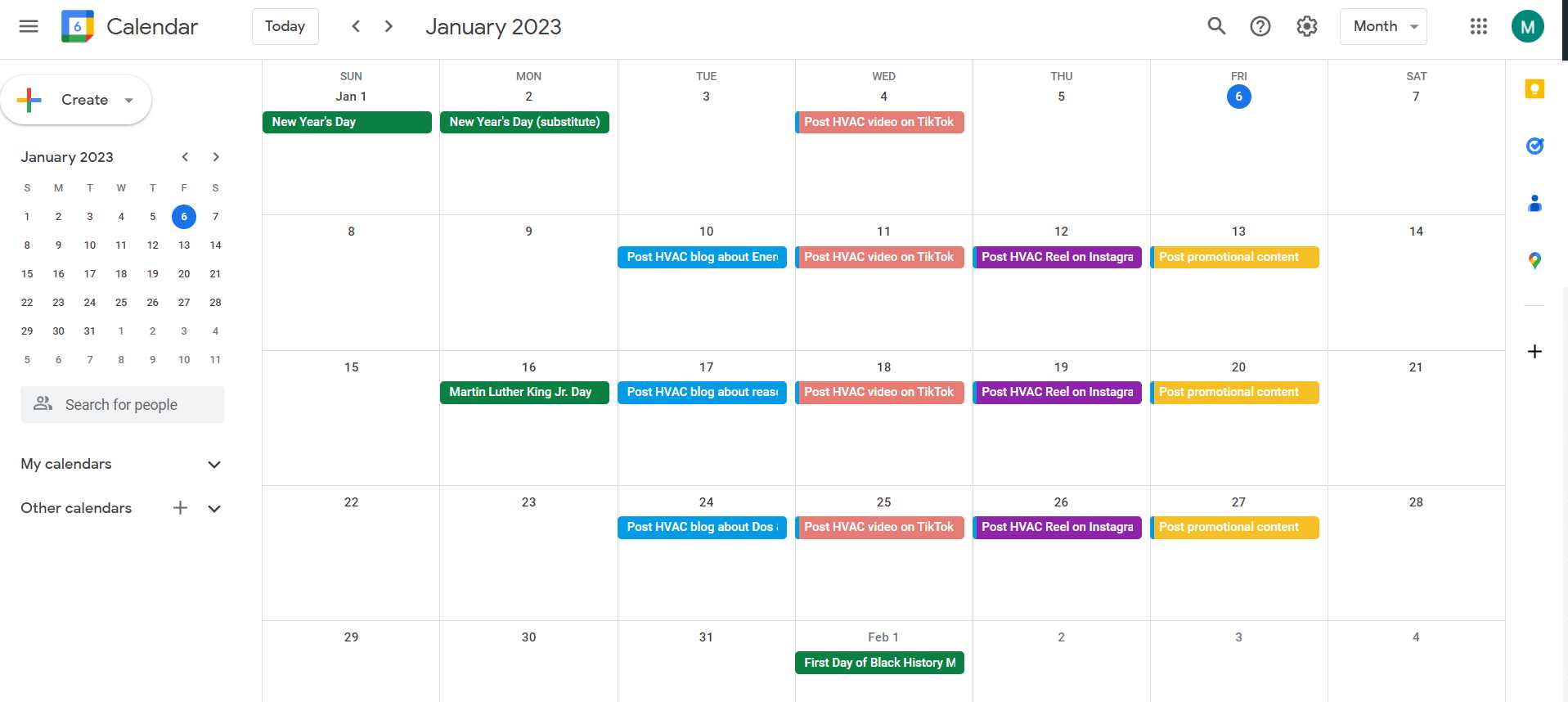 Google Calendar for HVAC posts