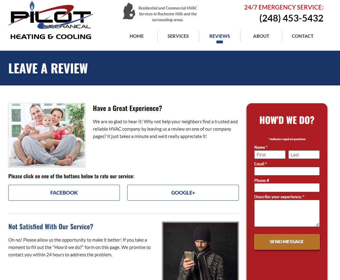 HVAC website review page