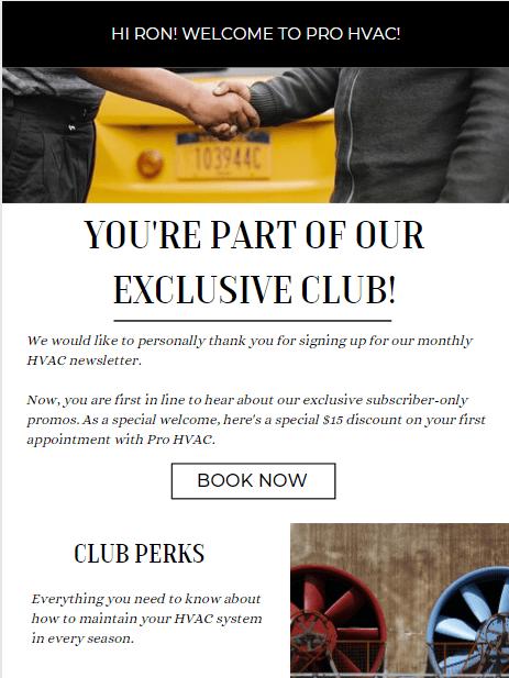 HVAC welcome email template from CANVA