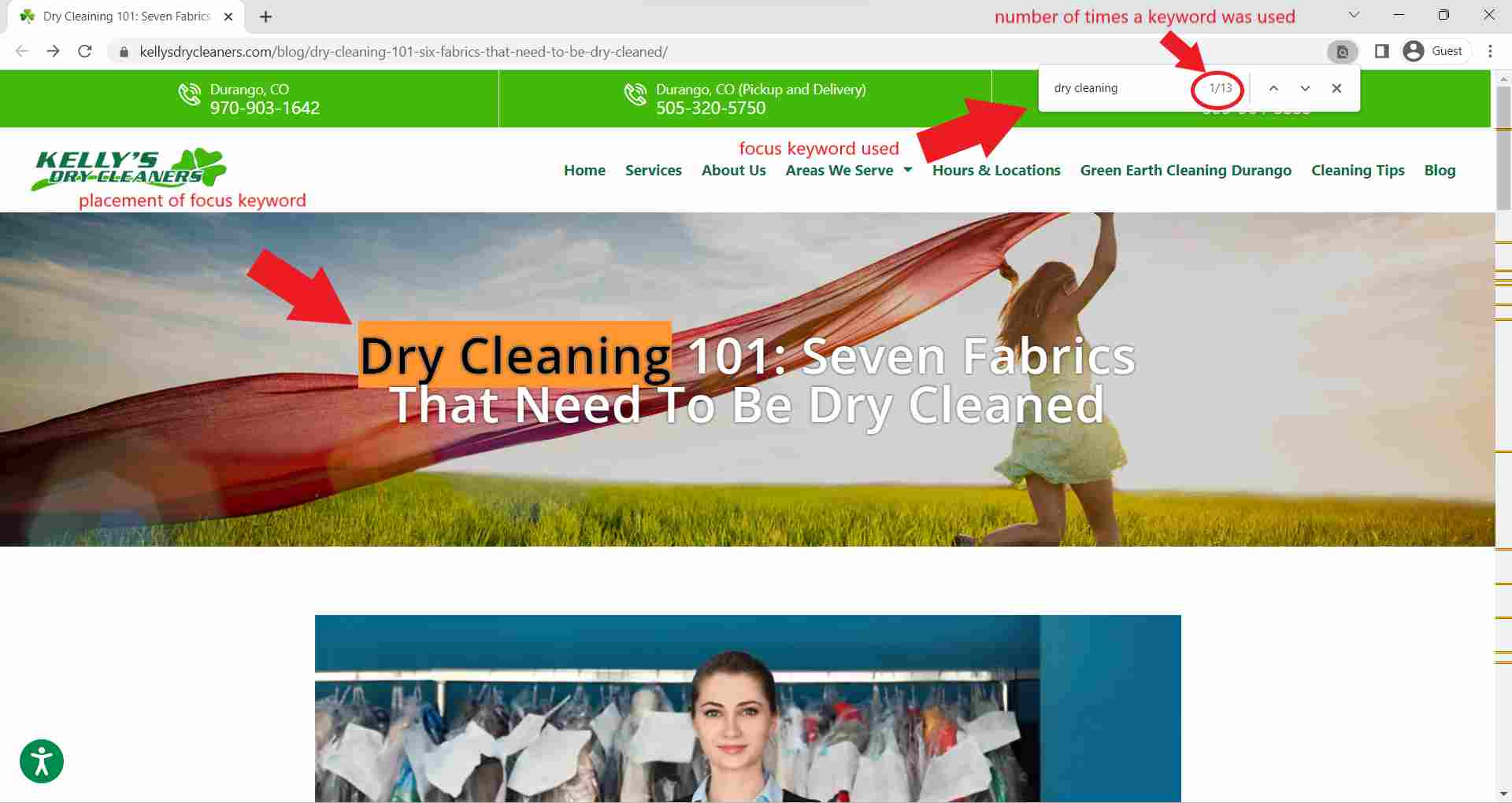 Keyword density of the word dry cleaning