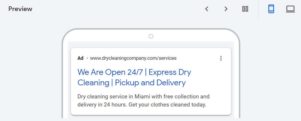 Mobile preview of dry cleaning ad