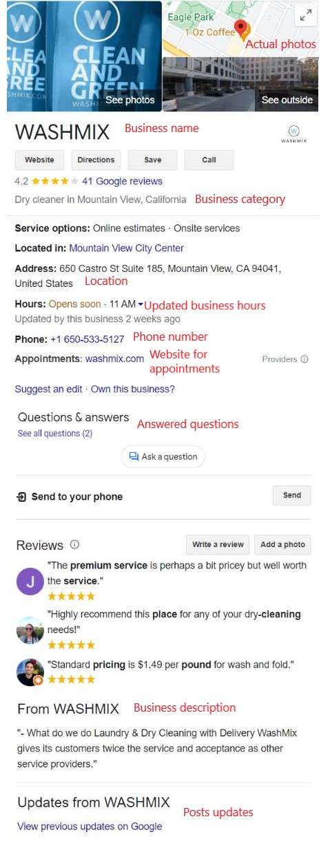 Optimized dry cleaning business profile