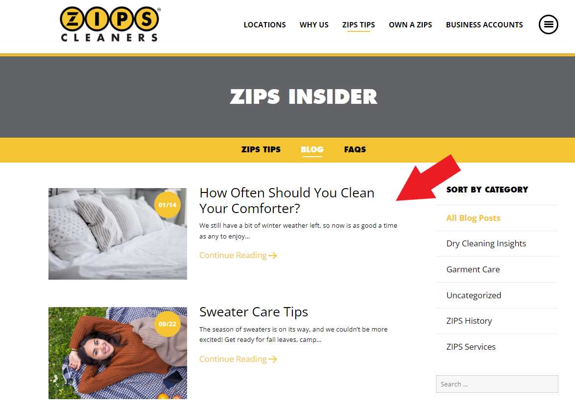 Blog posts from a dry cleaning website