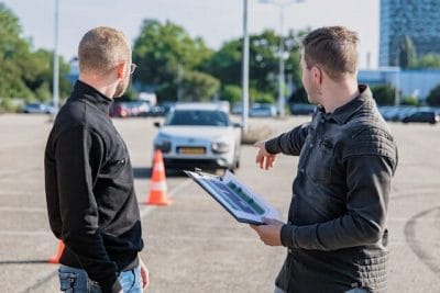 A man teaching a student about the basics in driving