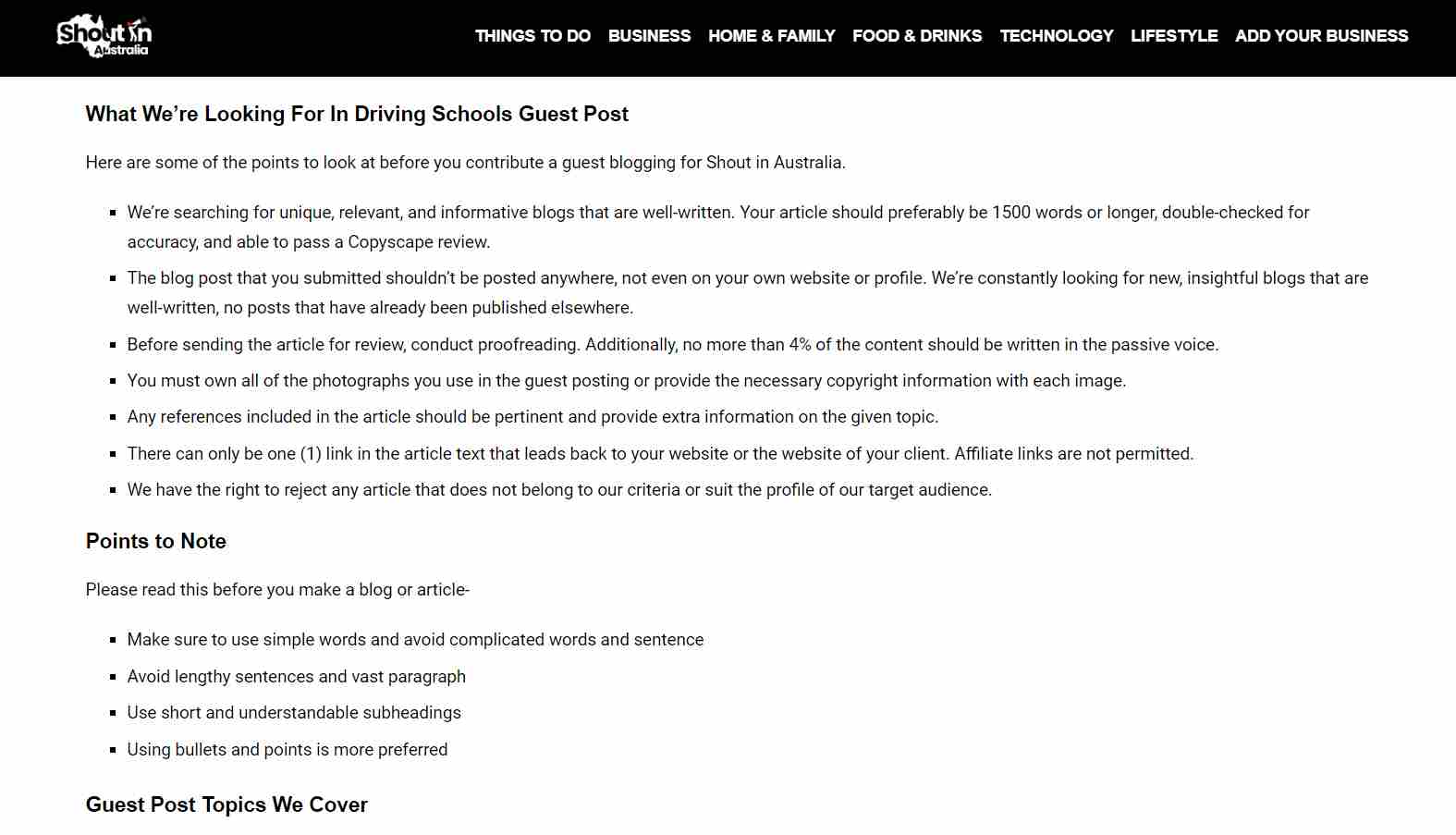 Guest post guidelines for driving school website