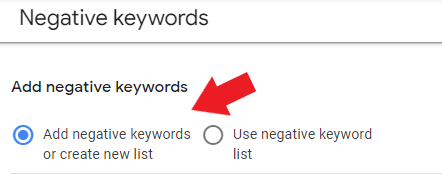 Add negative keyword list or create a new list