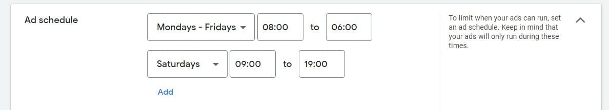 Driving school ad schedule