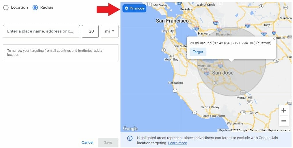 Set the radius of your target location