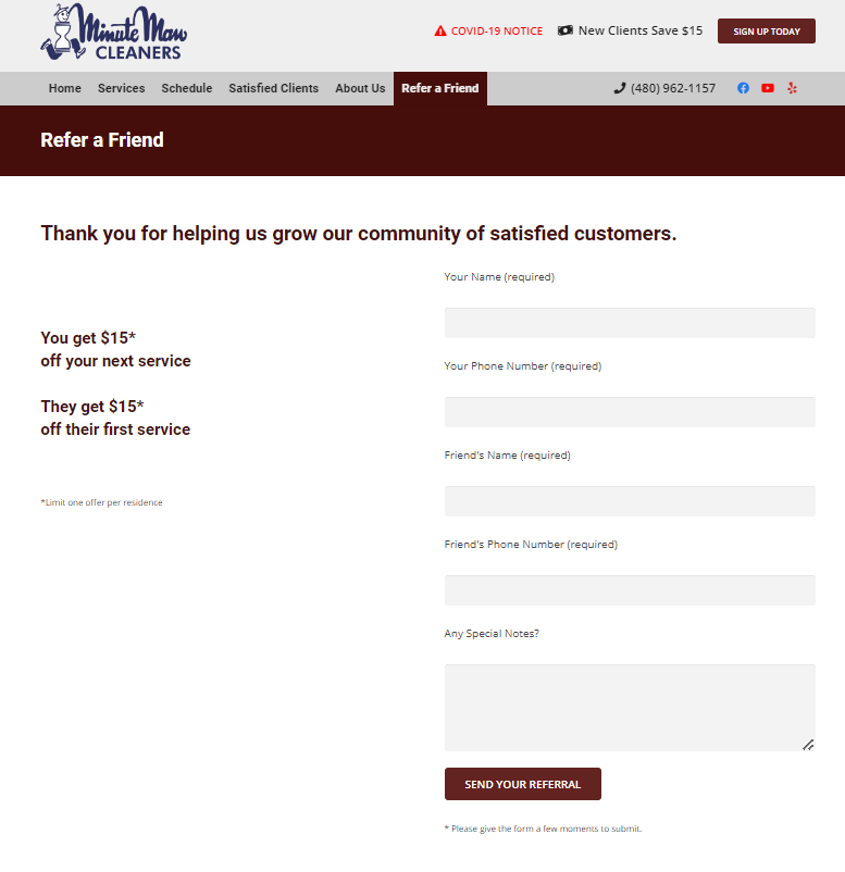 Dry cleaning business referral program