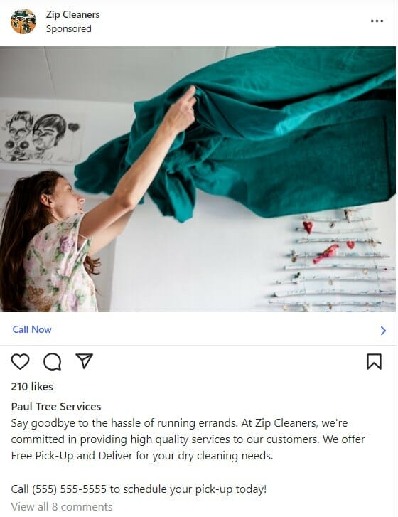 Dry cleaning ad on Instagram