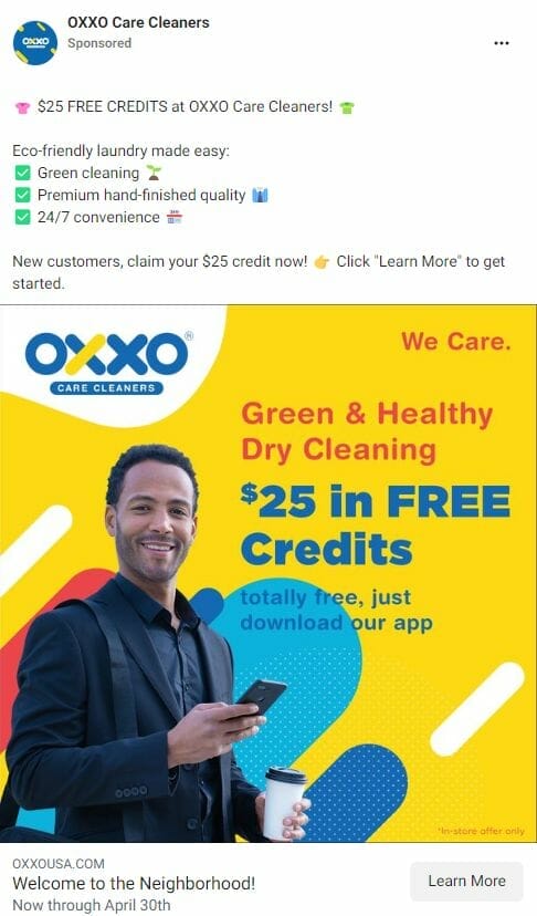 Dry cleaning ad posted on Facebook