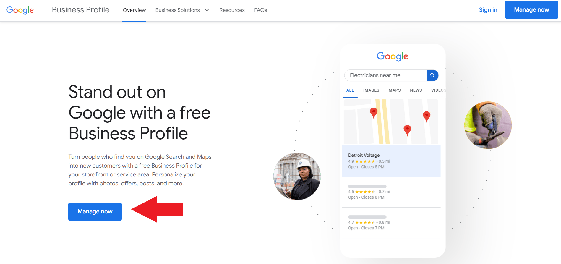 Google My Business homepage