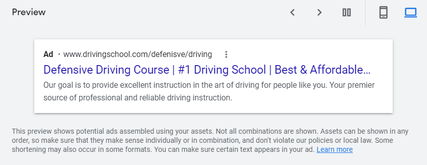 Driving school ad desktop preview